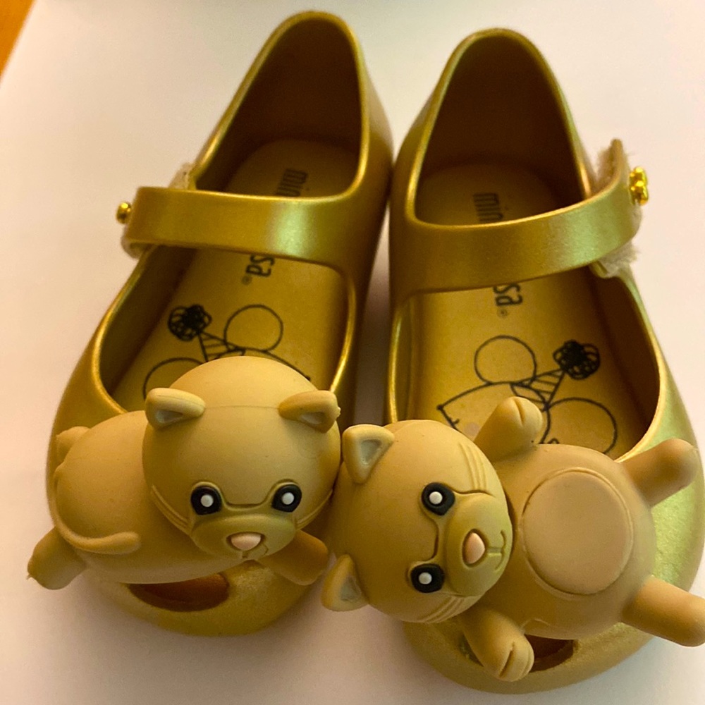 Mini Melissa cute cat 🐱 shoes US size 5 toddler girls baby Jane GOLD
